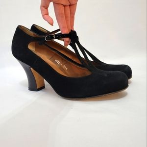 Audley London Black Suede T-strap Pumps Size 9